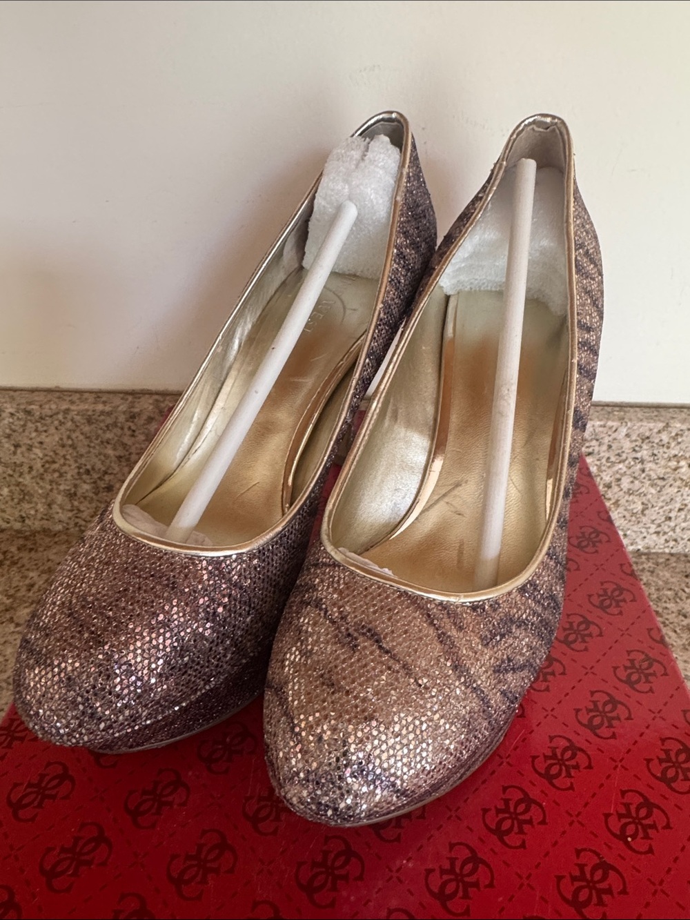 Nine West Rose Gold Glitter Pump Heels